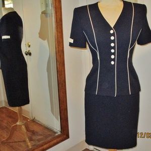 Allumette Paris 70s 2-Piece Navy Blue Skirt Suit